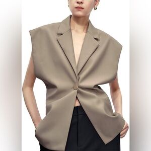 Sleeveless Structured Blazer Vest in Taupe